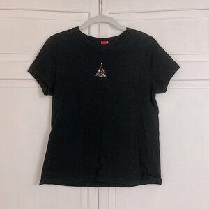 Vintage Target Bedazzled Christmas Tree Black Baby Tee Size Medium 100% Cotton